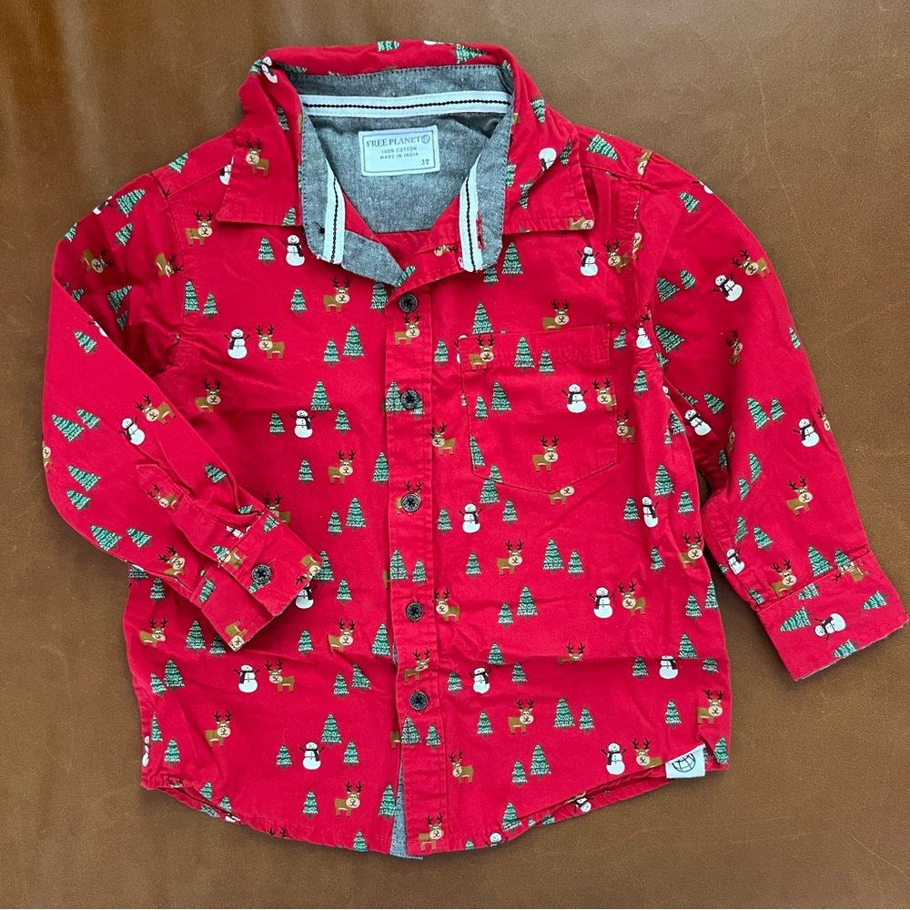 Reindeer & Snowman Red Holiday Shirt, 3T
